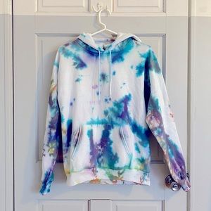 Vintage Hanes Eco-Smart hand tie-dyed vibrant hoodie sweatshirt, size Small